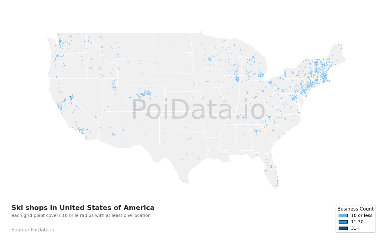 Ski shop density map for Florida, United States