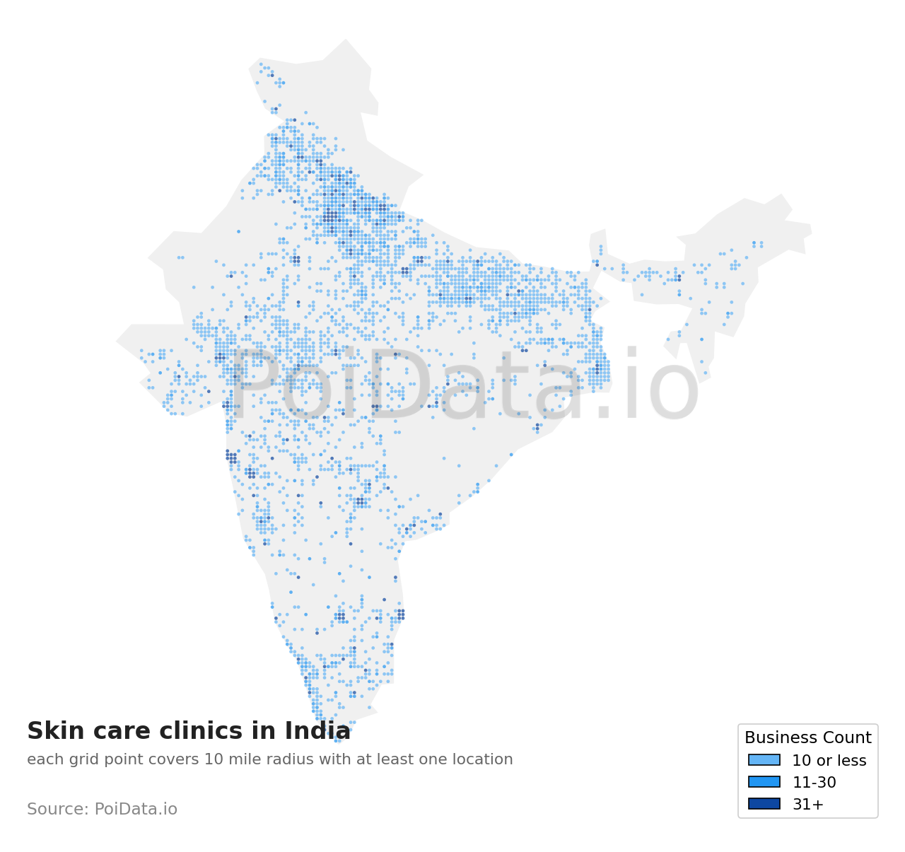 Skin care clinic density map for India