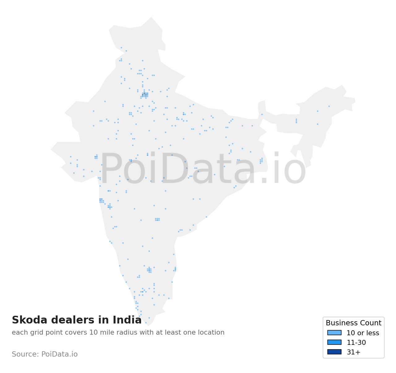 Skoda dealer density map for India