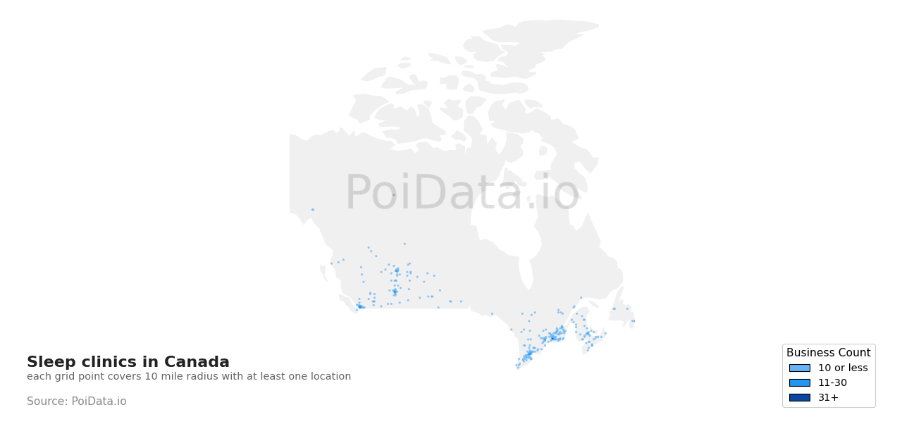 Sleep clinic density map for Manitoba, Canada