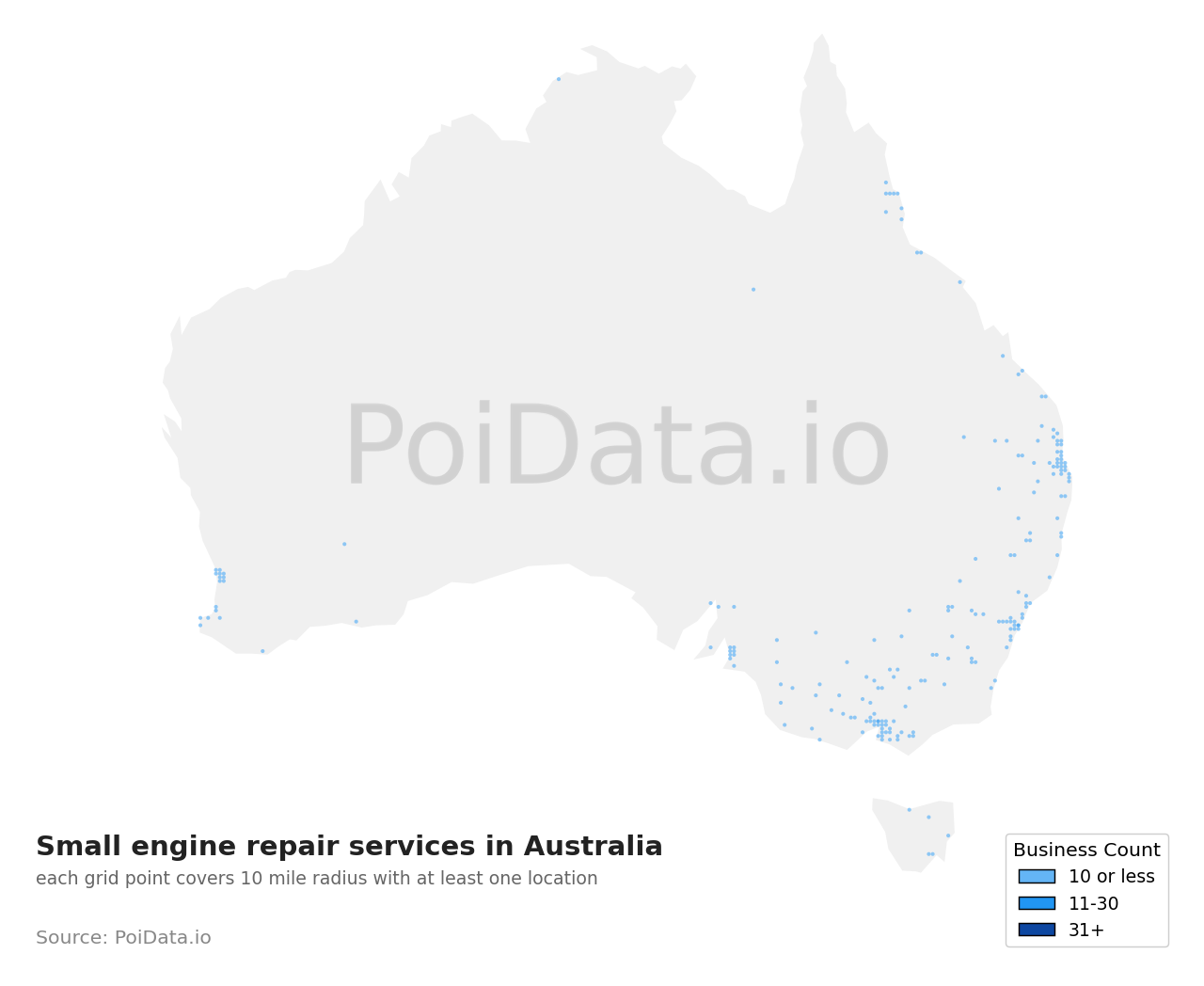 Small engine repair service density map for Australian Capital Territory, Australia