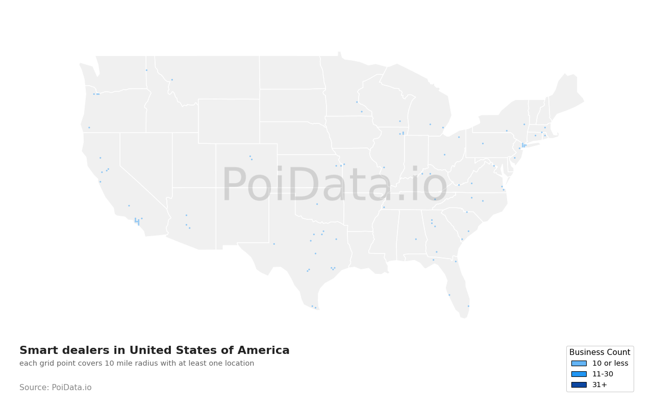 Smart dealer density map for United States