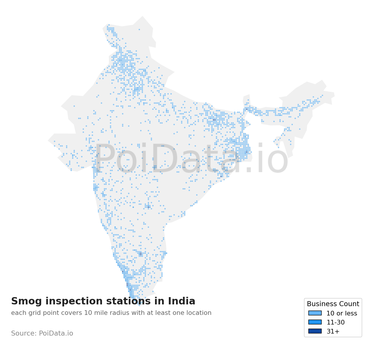 Smog inspection station density map for India