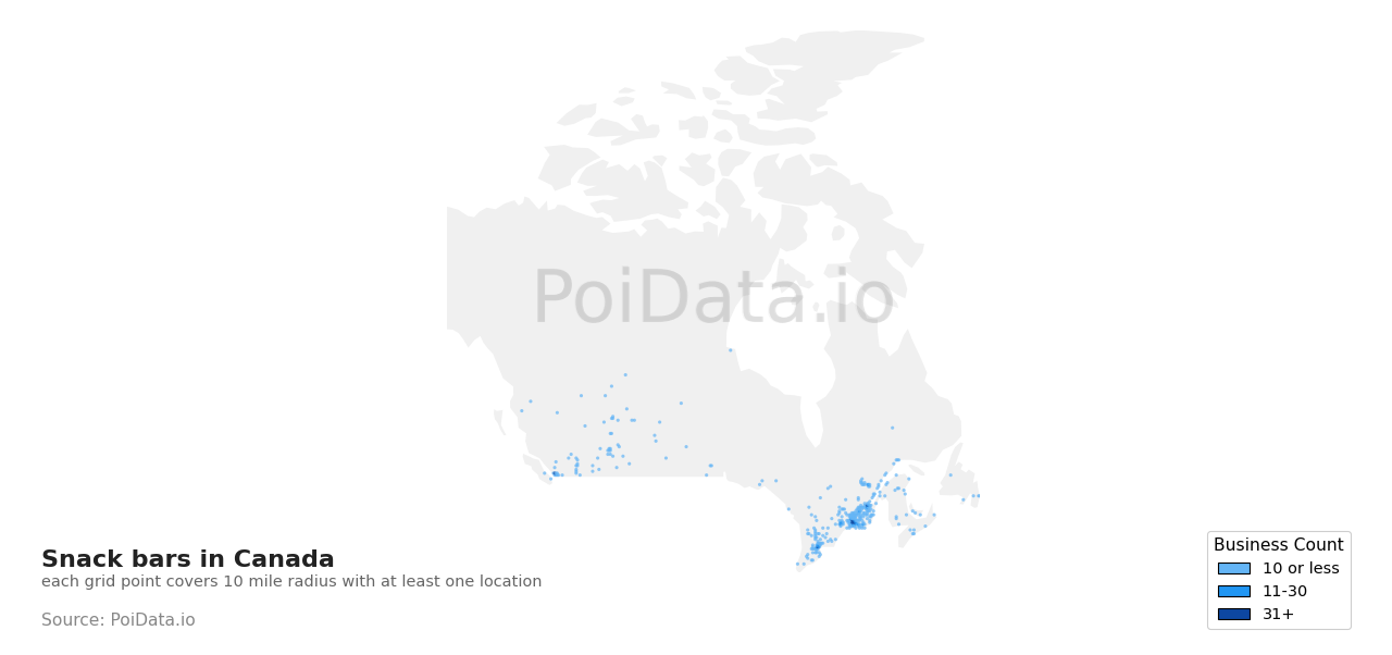 Snack bar density map for British Columbia, Canada