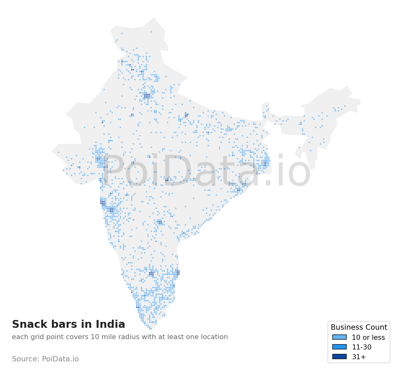 Snack bar density map for India