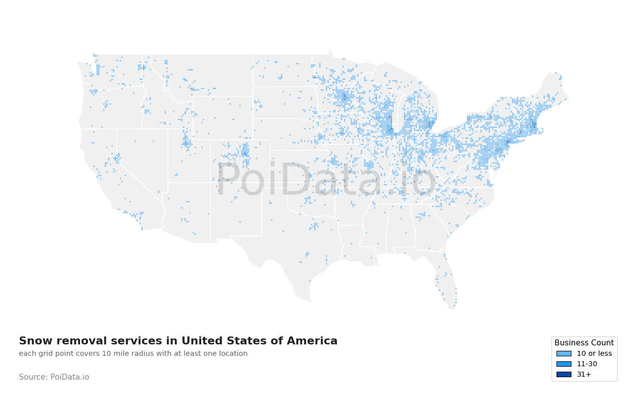 Snow removal service density map for United States