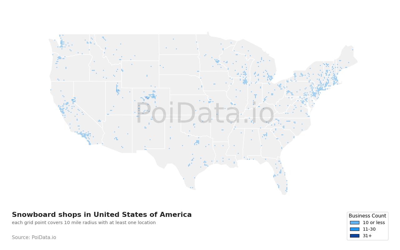 Snowboard shop density map for New Jersey, United States