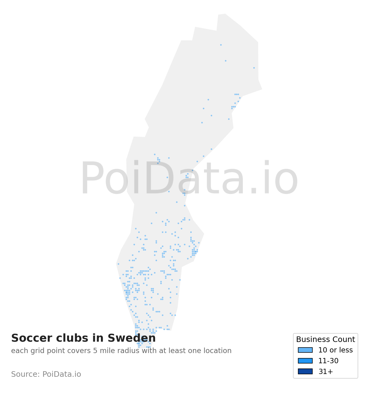 Soccer club density map for Sweden