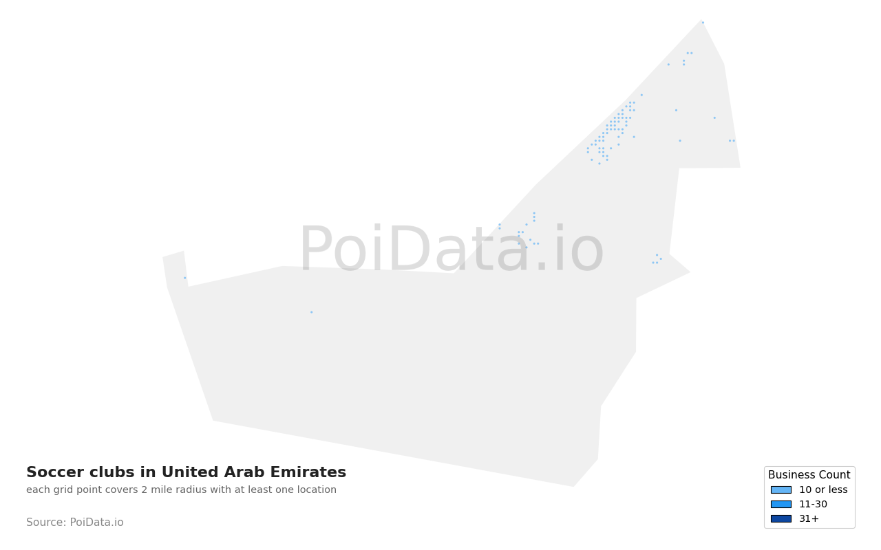 Soccer club density map for United Arab Emirates