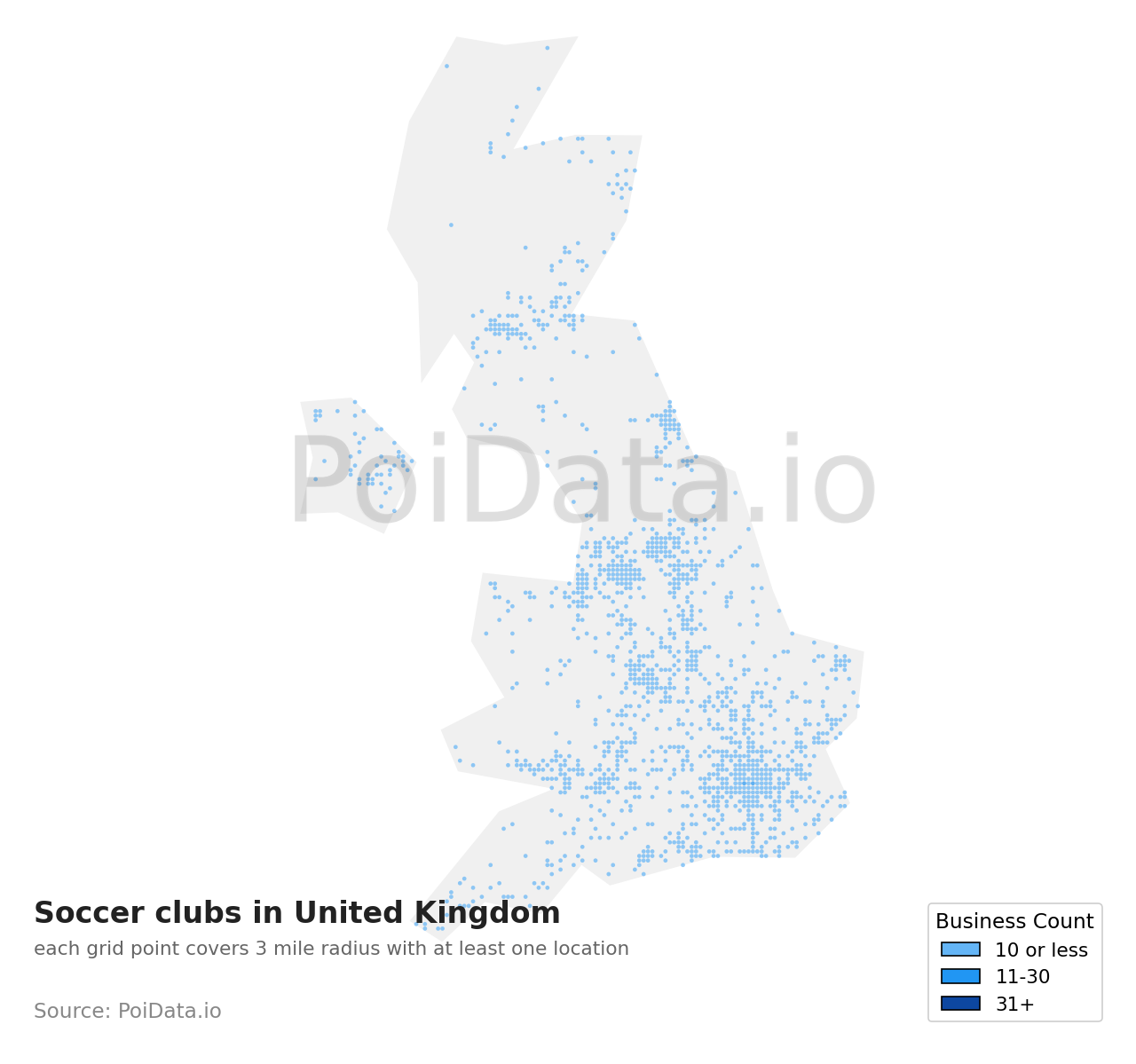 Soccer club density map for United Kingdom