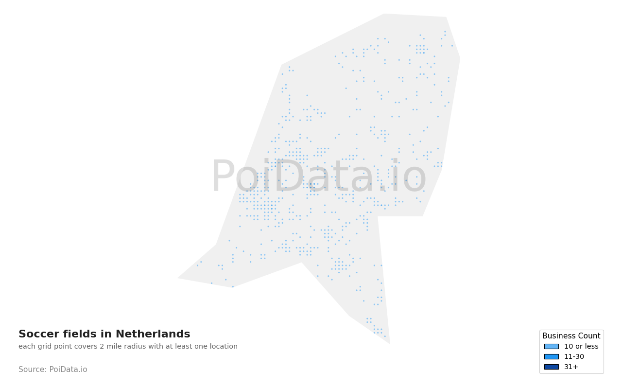 Soccer field density map for Netherlands