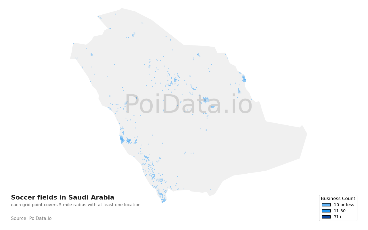 Soccer field density map for Saudi Arabia