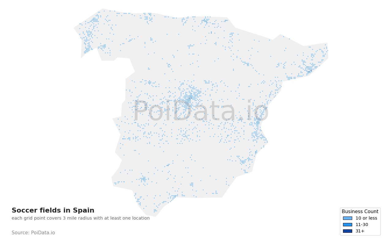 Soccer field density map for Spain