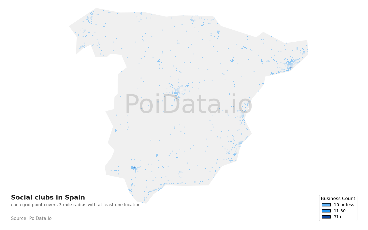 Social club density map for Spain