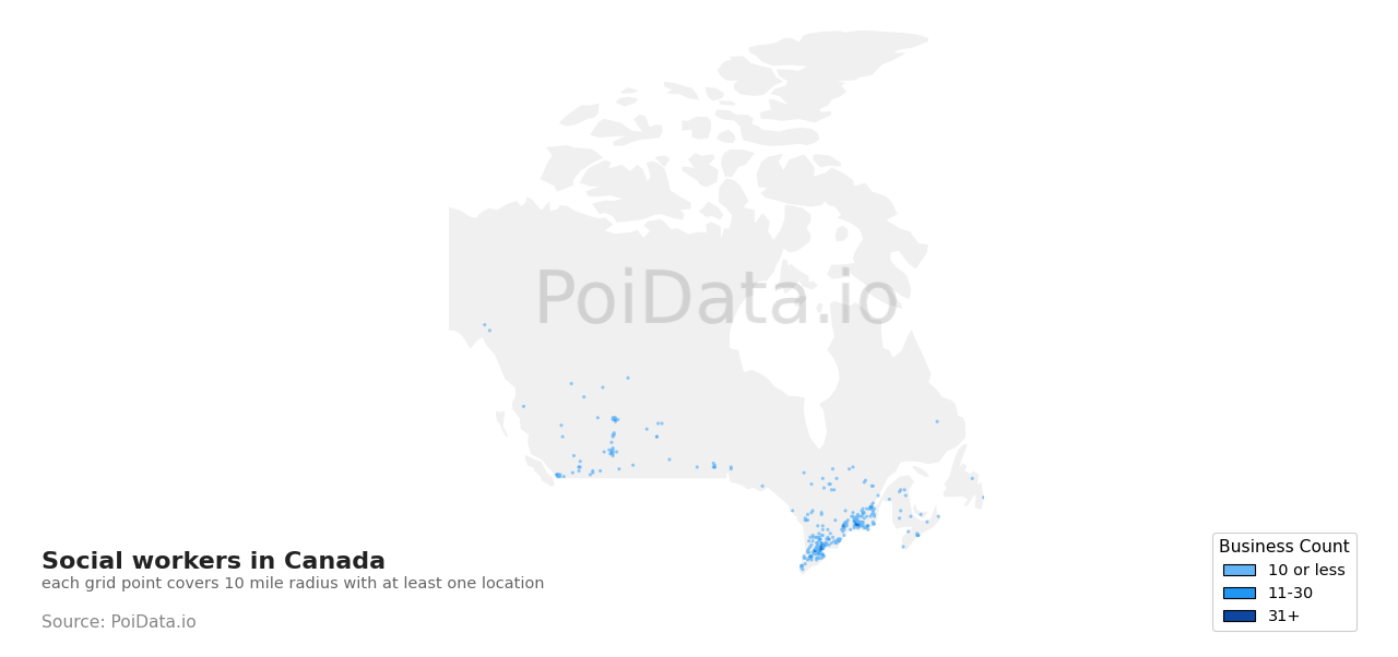 Social worker density map for Ontario, Canada