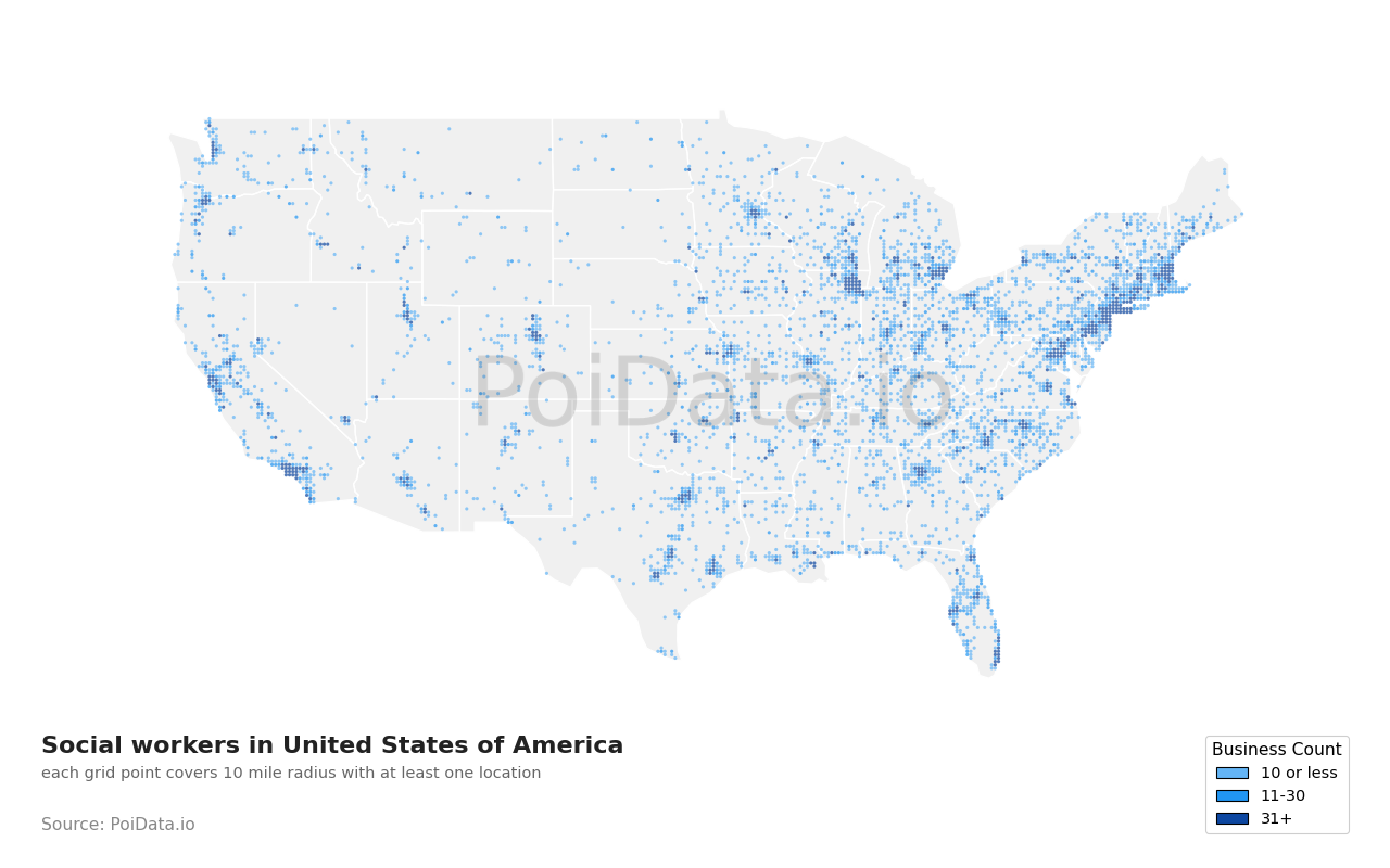 Social worker density map for West Virginia, United States