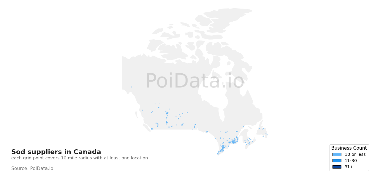 Sod supplier density map for Prince Edward Island, Canada
