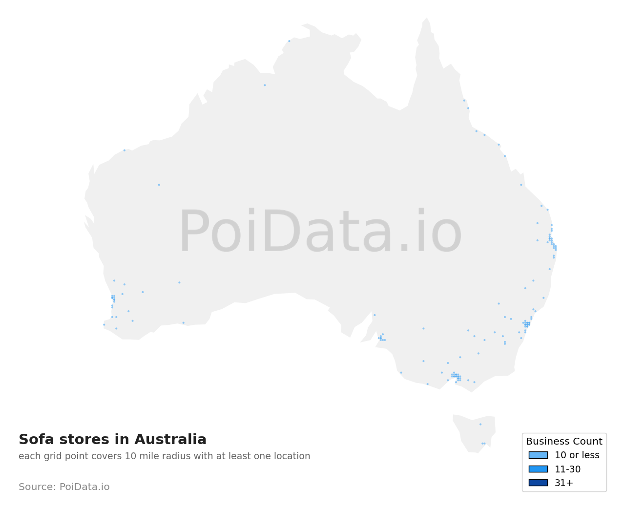 Sofa store density map for Australia
