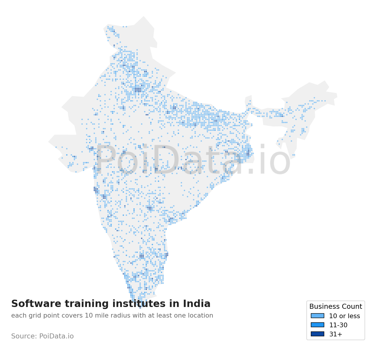 Software training institute density map for India
