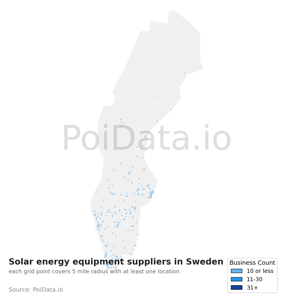 Solar energy equipment supplier density map for Sweden