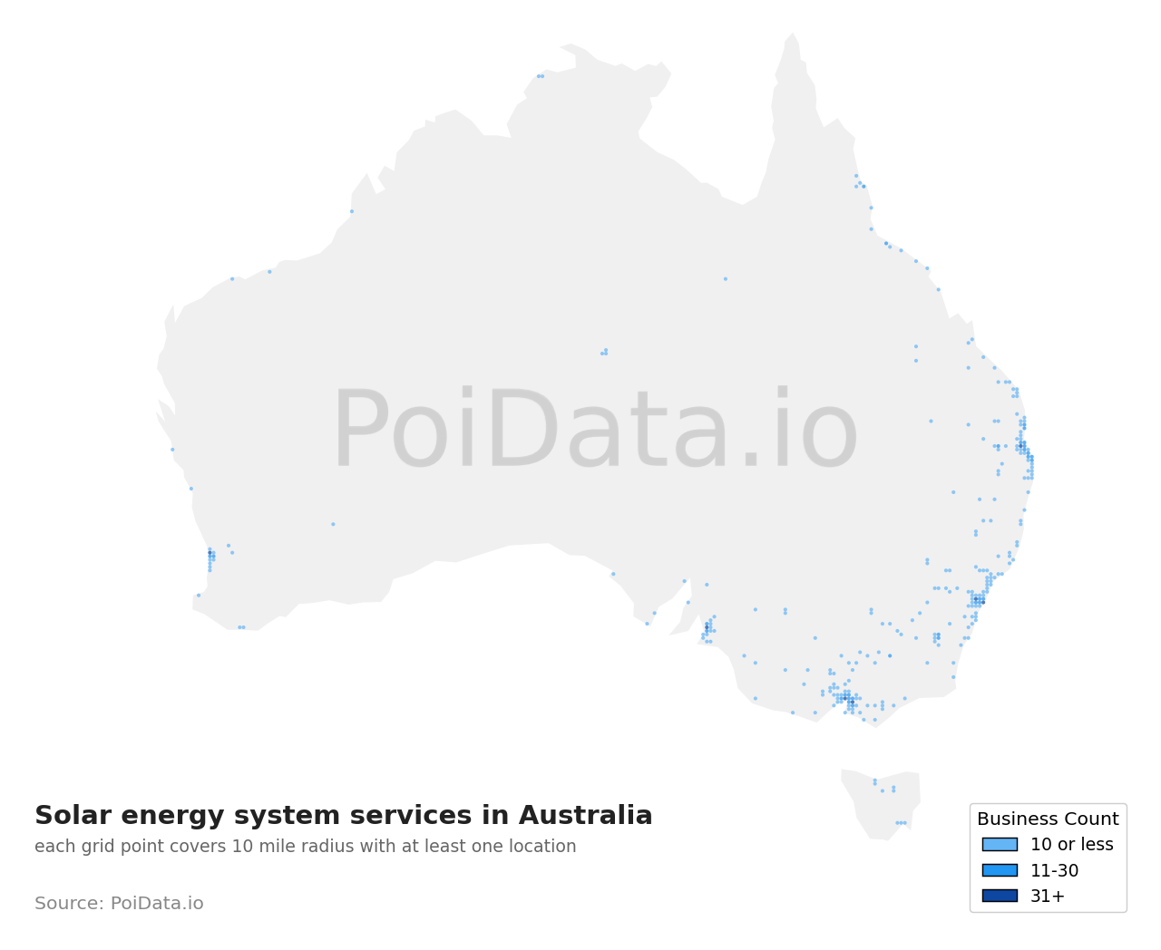 Solar energy system service density map for VIC, Australia