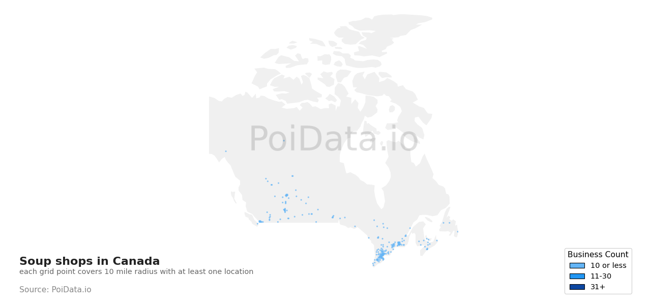 Soup shop density map for Nova Scotia, Canada