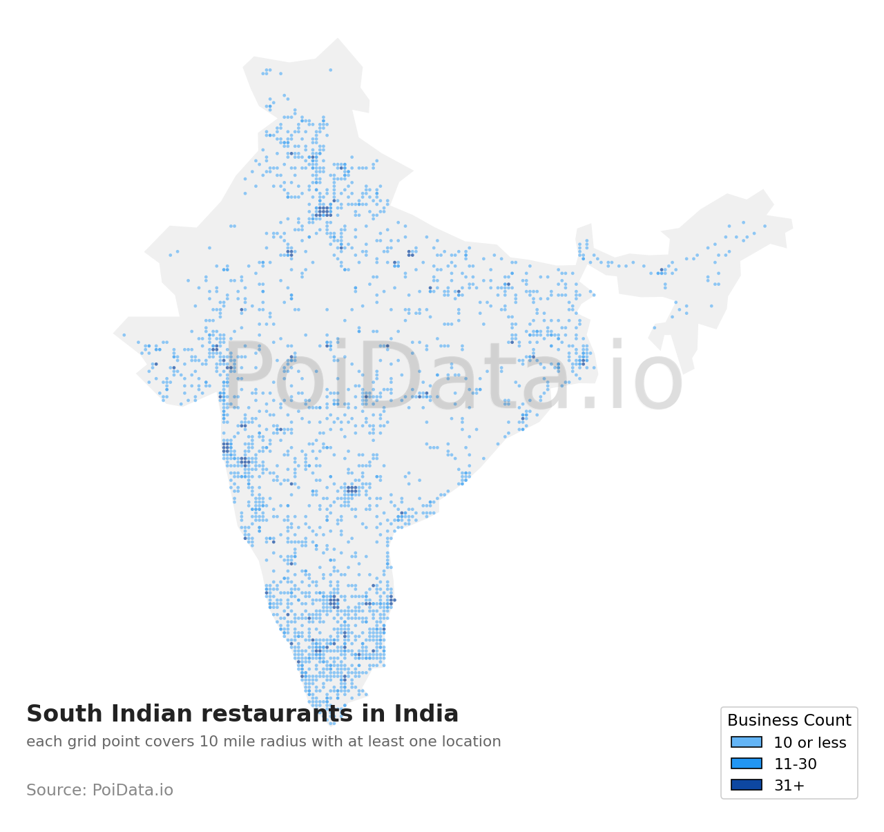 South Indian restaurant density map for India