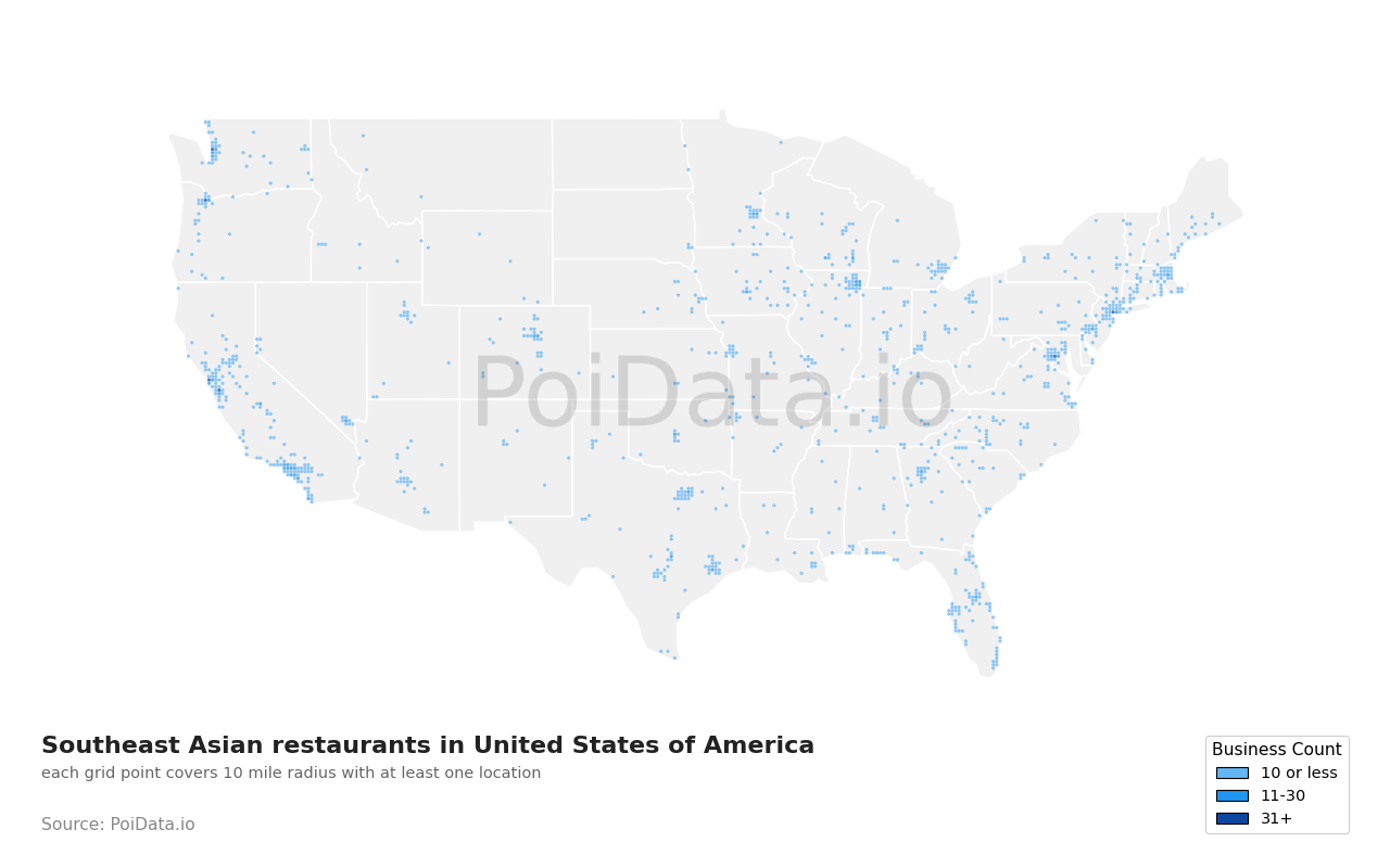 Southeast Asian restaurant density map for Florida, United States