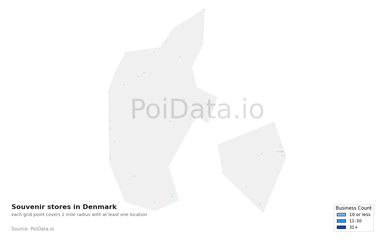 Souvenir store density map for Denmark