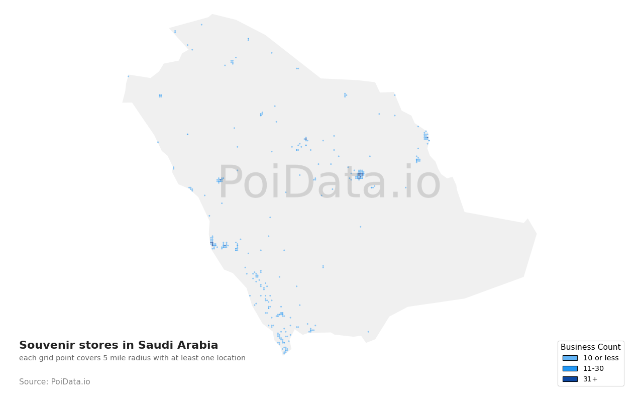 Souvenir store density map for Saudi Arabia