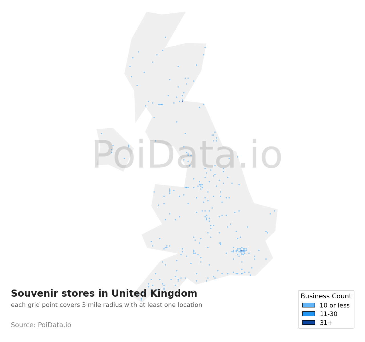 Souvenir store density map for United Kingdom
