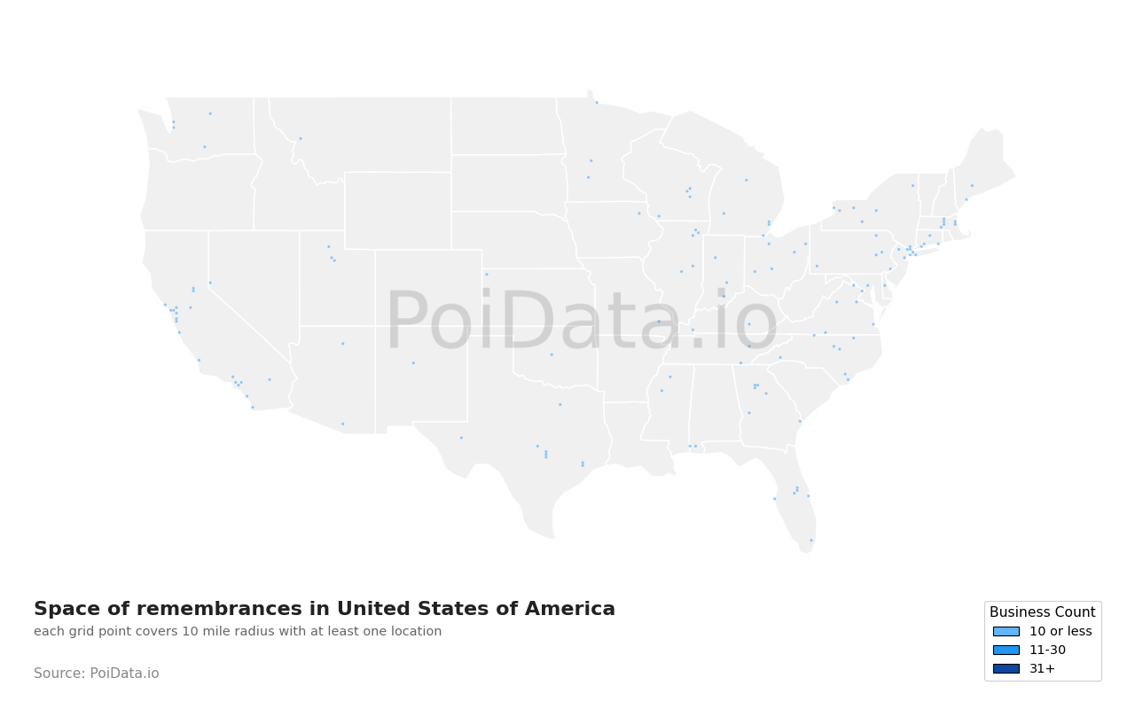 Space of remembrance density map for United States