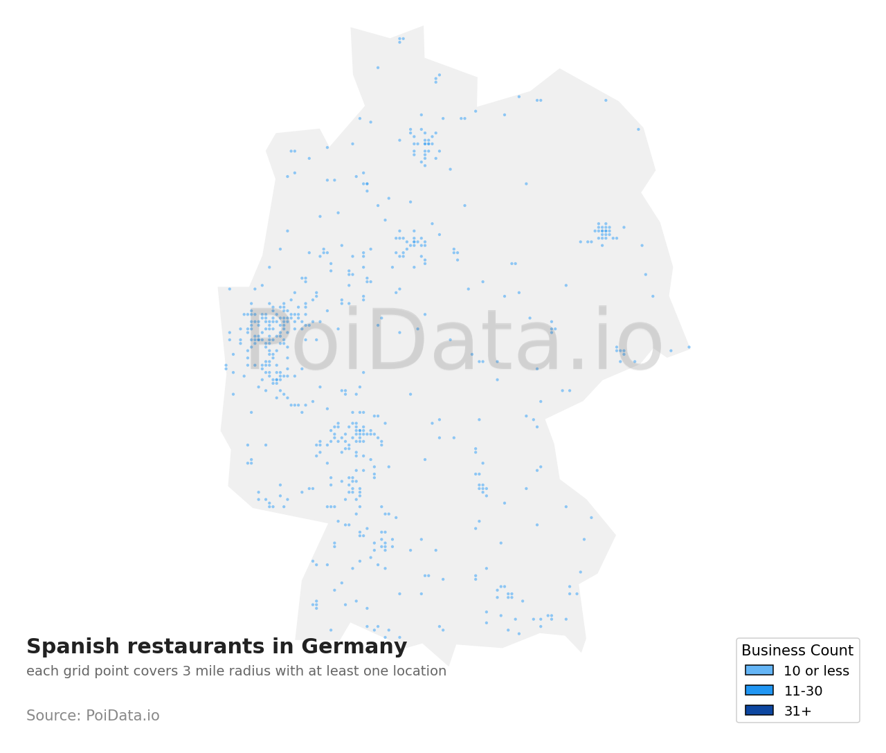 Spanish restaurant density map for Germany