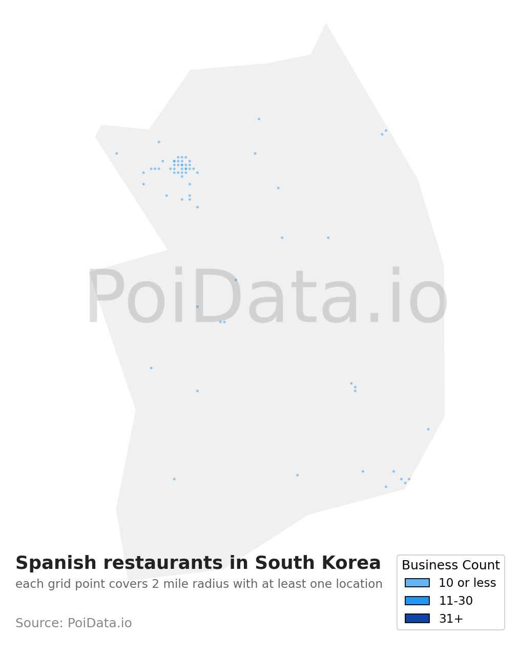 Spanish restaurant density map for South Korea