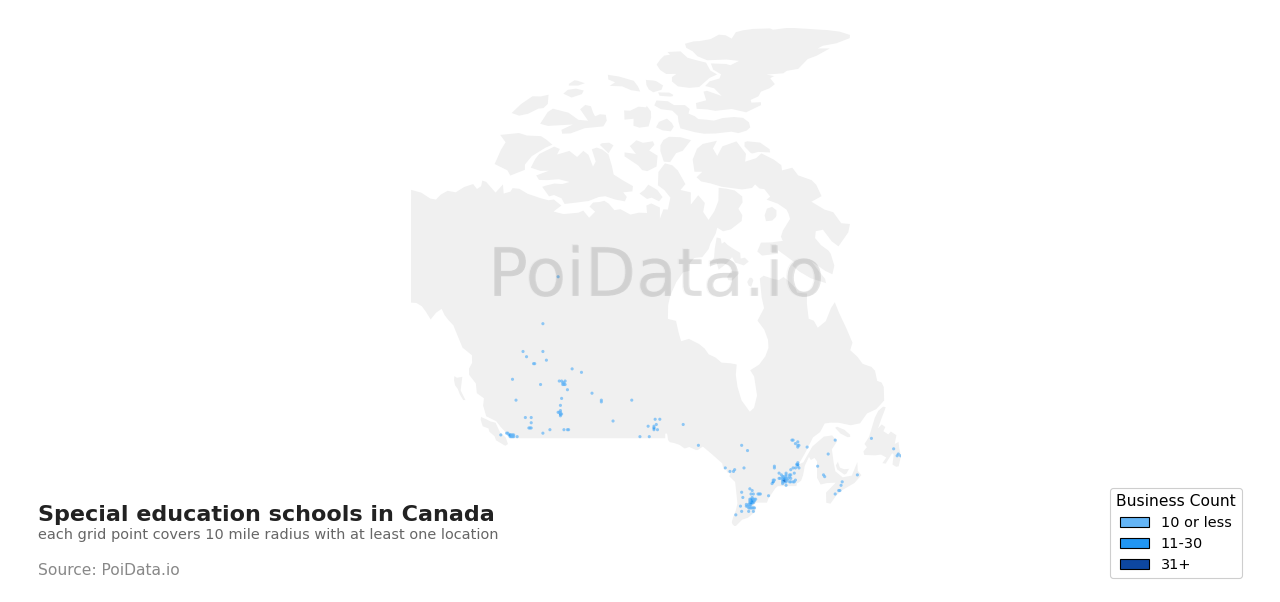 Special education school density map for Newfoundland and Labrador, Canada