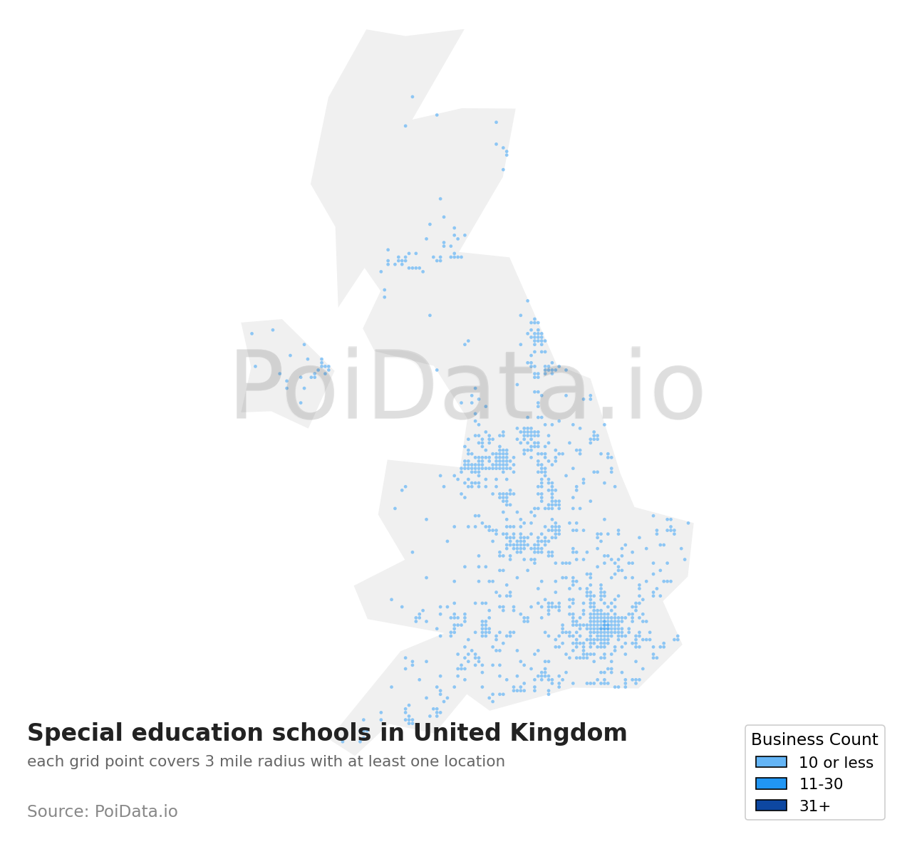Special education school density map for United Kingdom