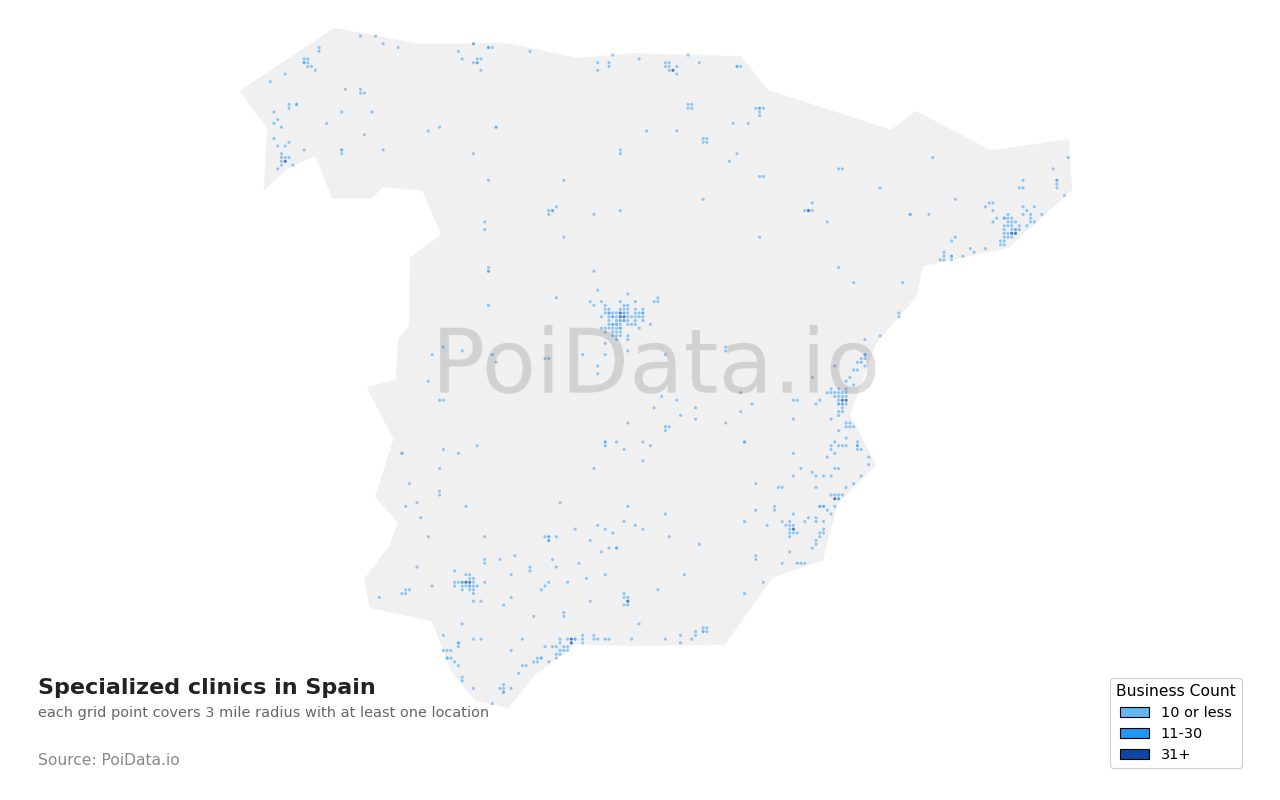 Specialized clinic density map for Spain