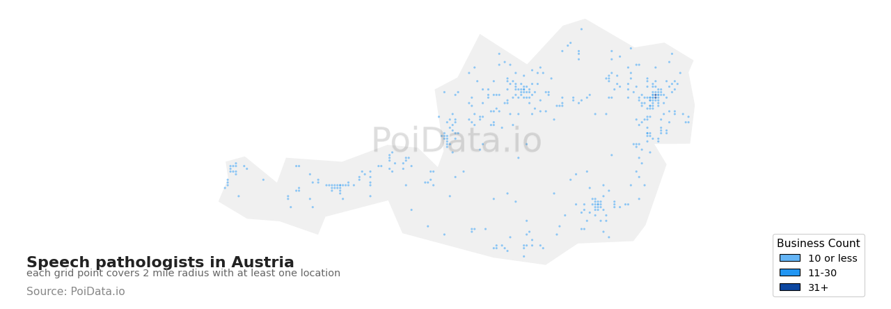 Speech pathologist density map for Austria
