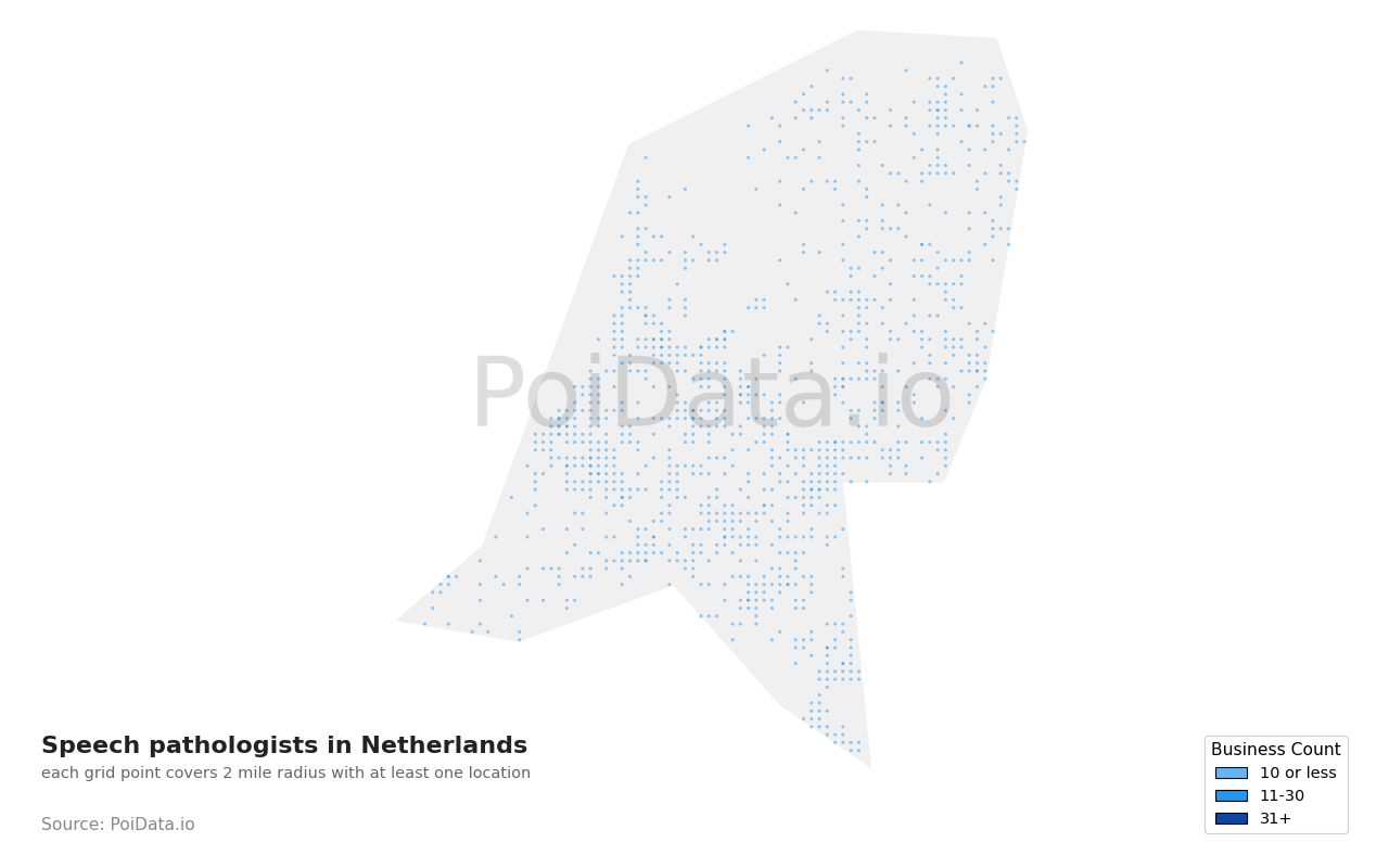 Speech pathologist density map for Netherlands