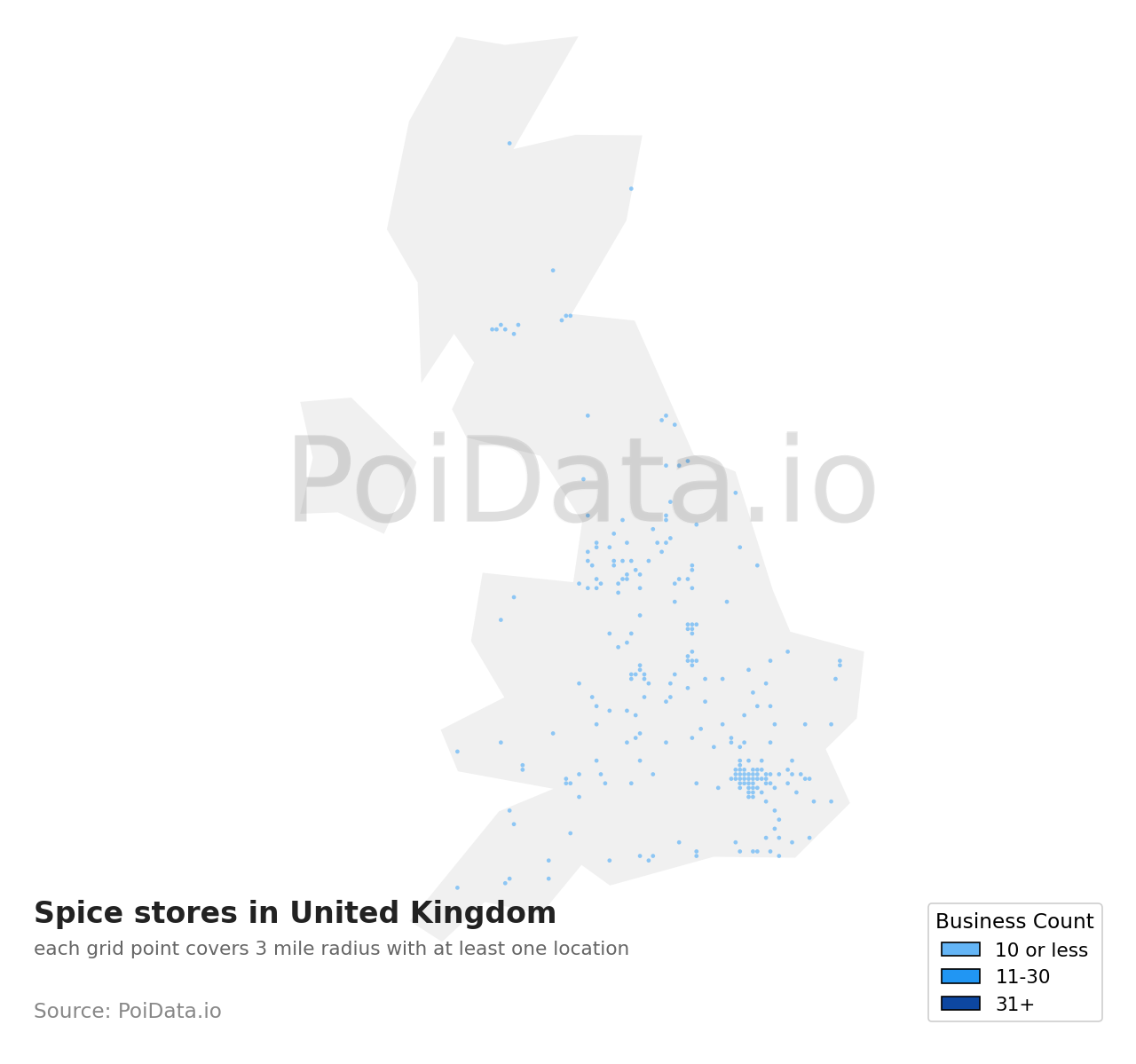 Spice store density map for United Kingdom