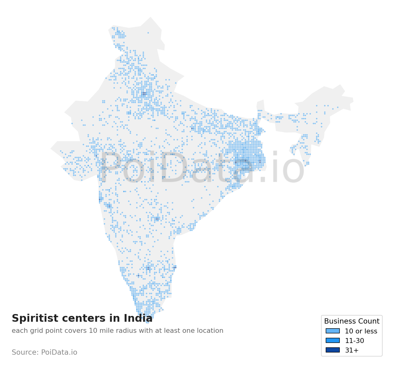 Spiritist center density map for India