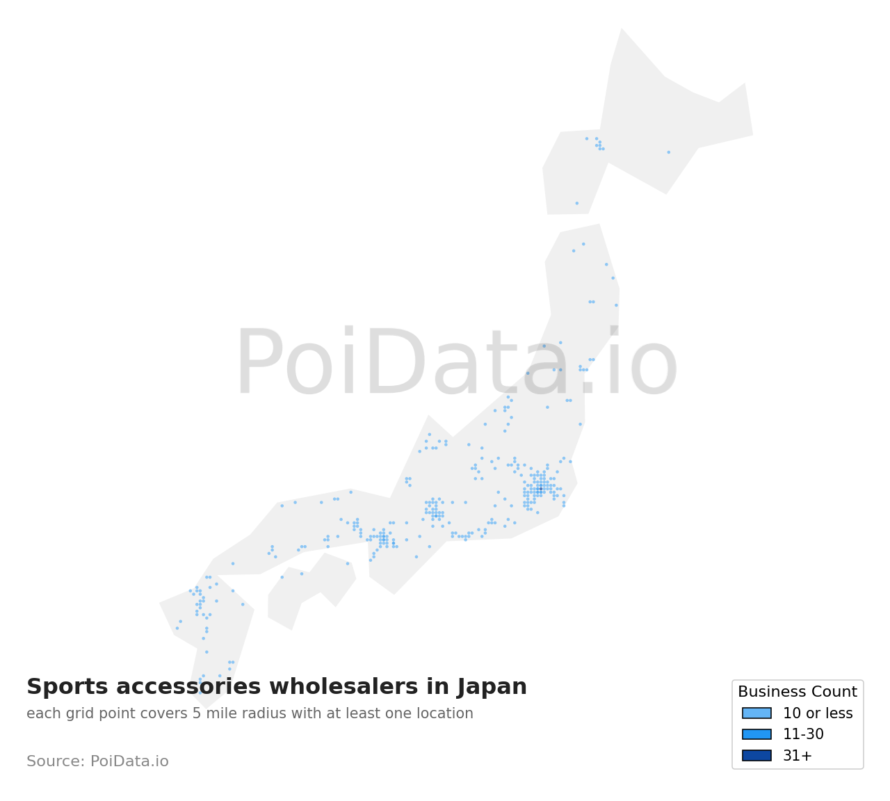 Sports accessories wholesaler density map for Japan