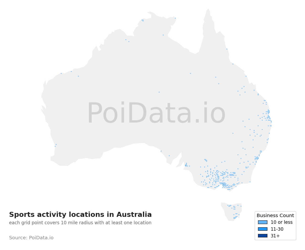 Sports activity location density map for Northern Territory, Australia