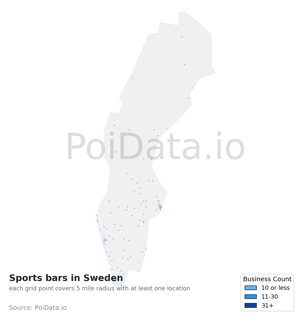 Sports bar density map for Sweden