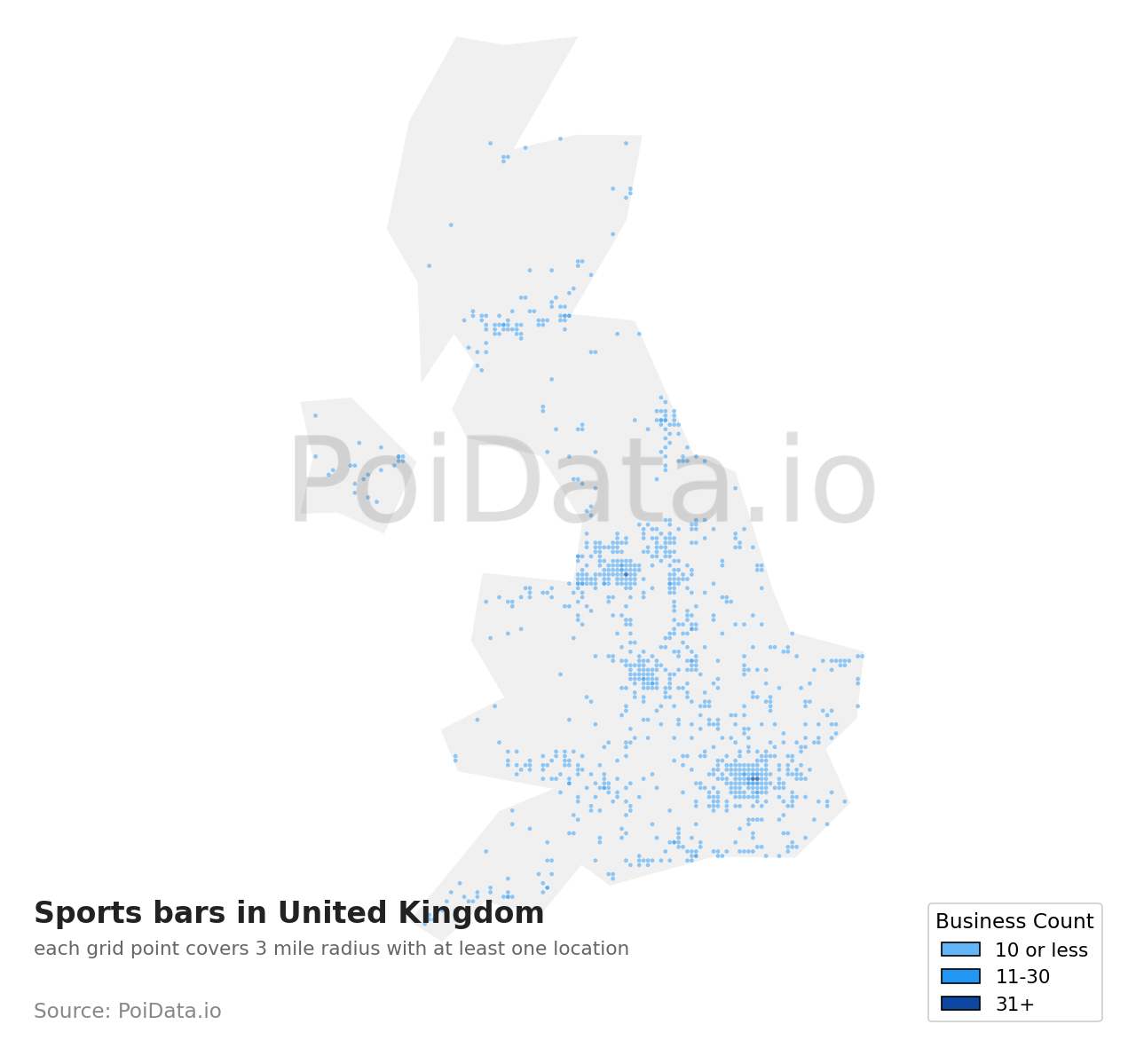Sports bar density map for United Kingdom