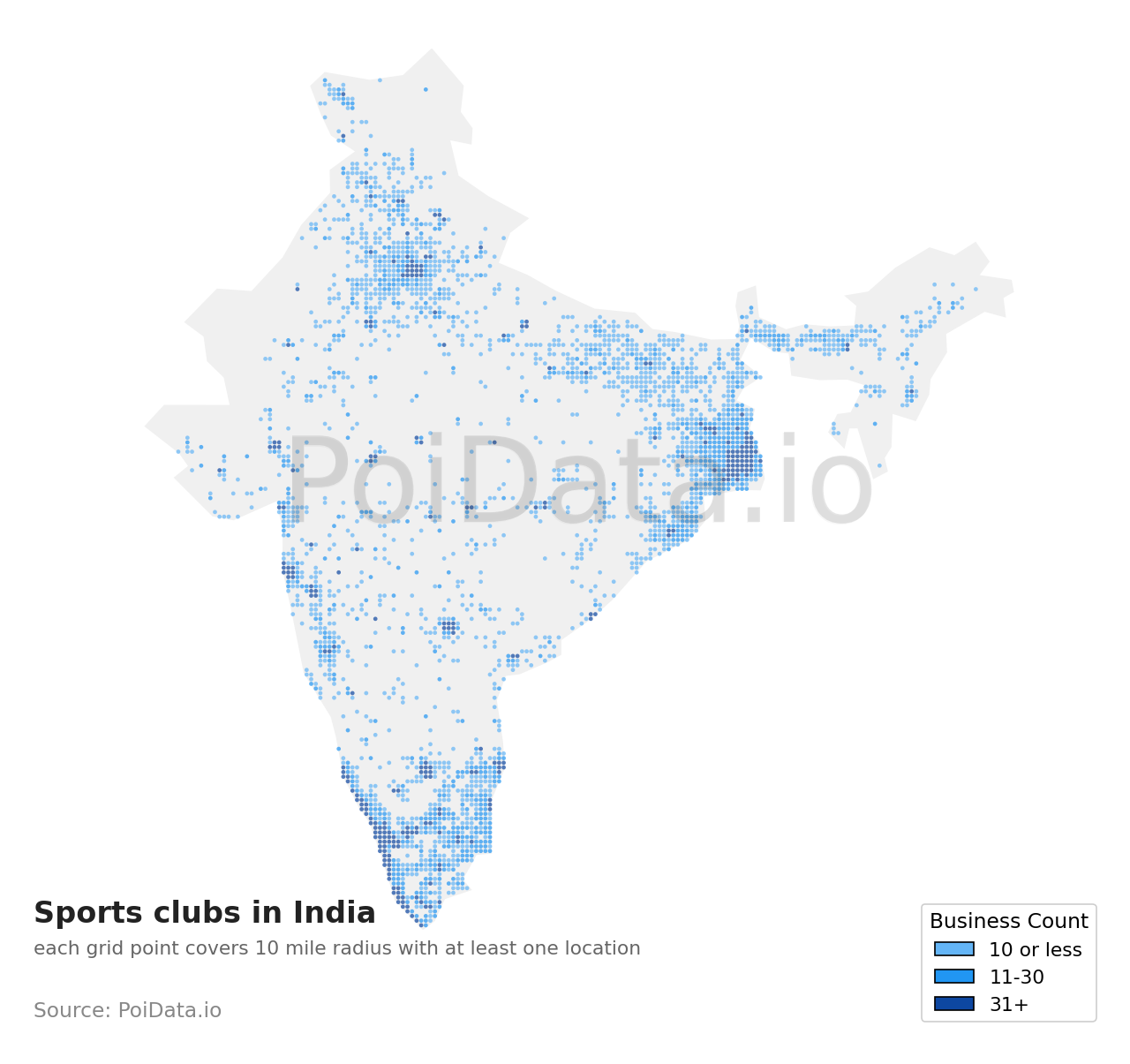 Sports club density map for India