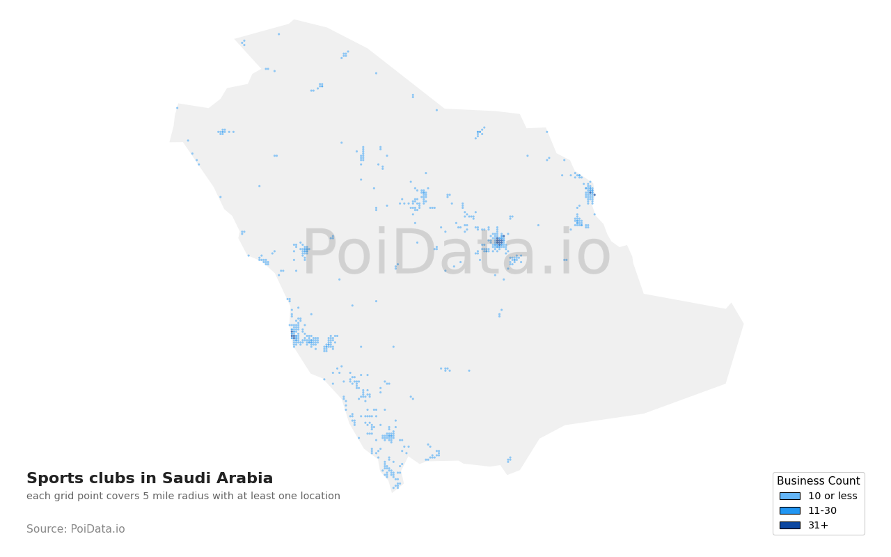 Sports club density map for Saudi Arabia