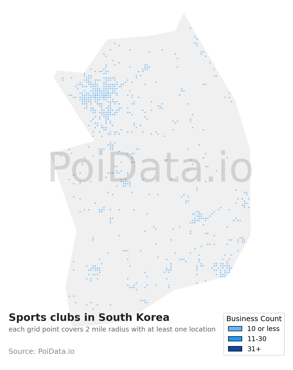 Sports club density map for South Korea