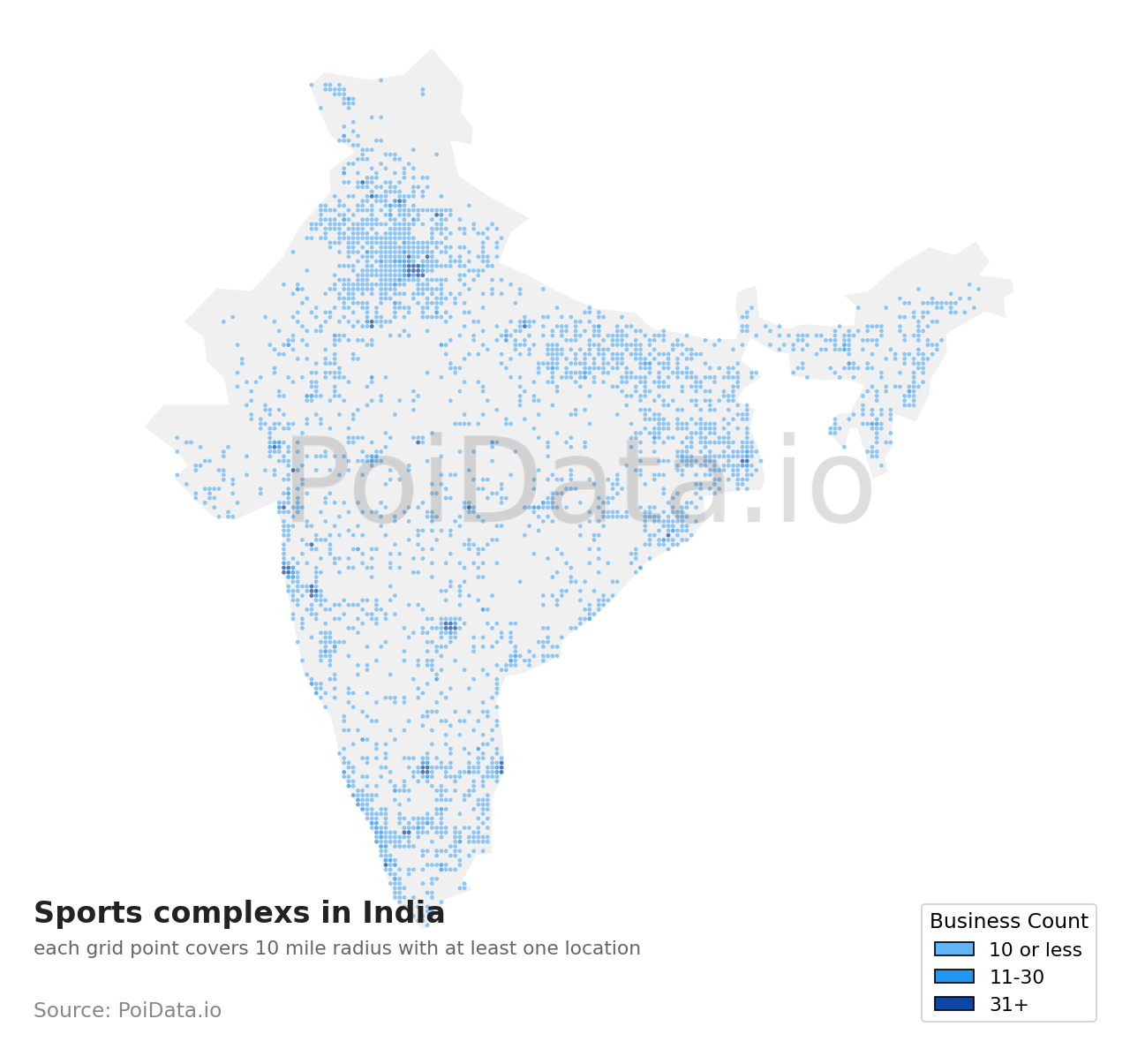 Sports complex density map for India