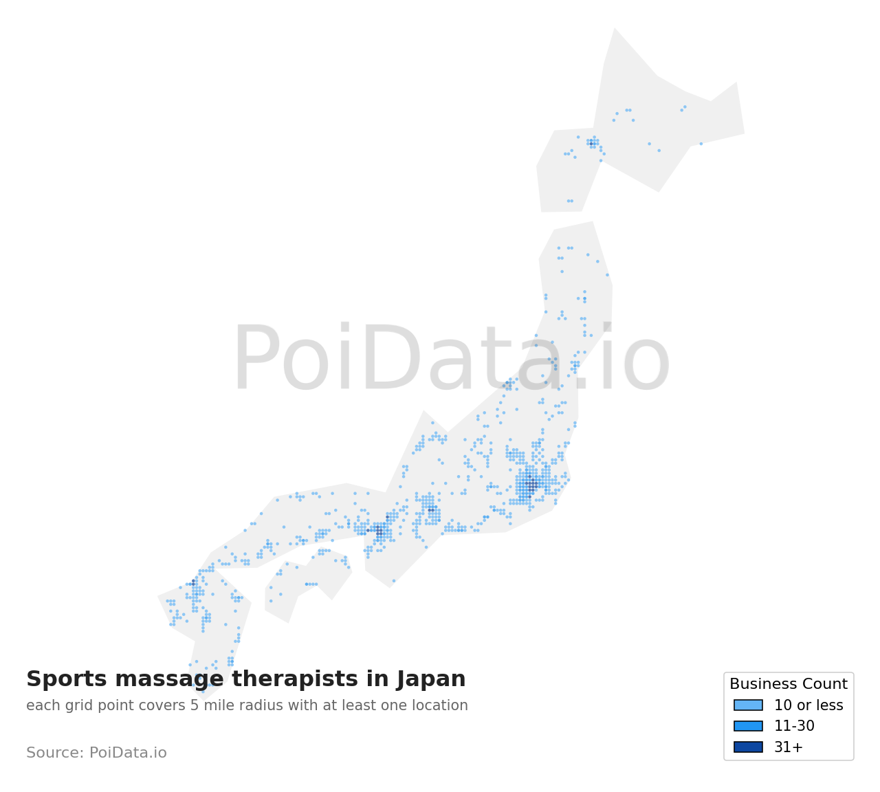 Sports massage therapist density map for Japan